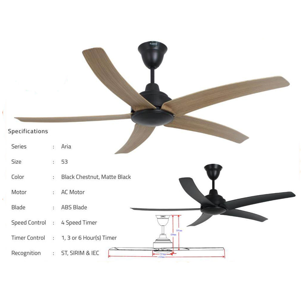 CEILING FAN RCF-ARIA53-5B-BC RUBINE ABS  BLACK CHESTNUT 53 INCH